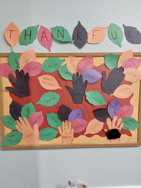 a tree of thanks made by residents at Good Tree